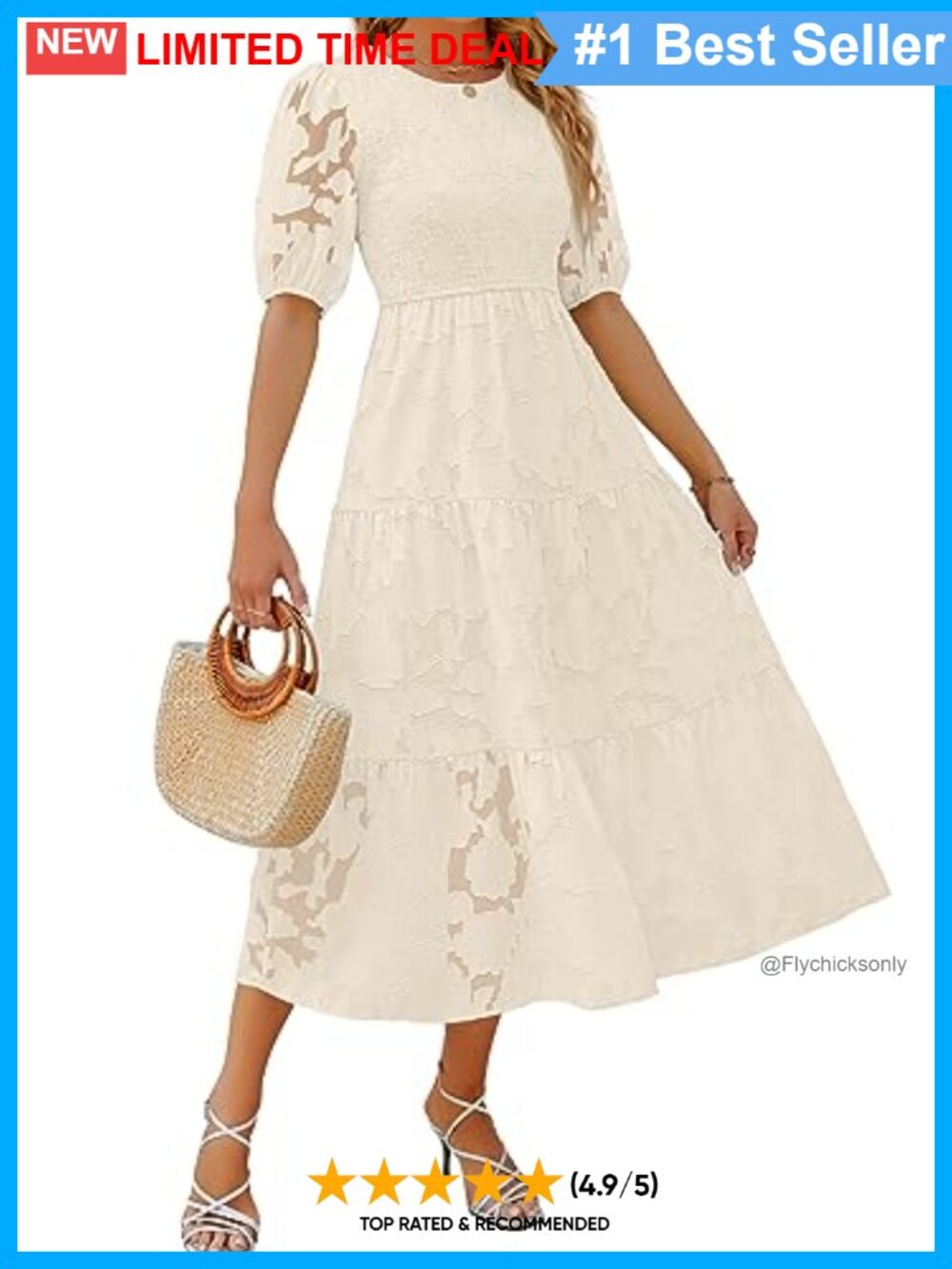ZESICA Women's Floral Lace Smocked Maxi Dress Short Puff Sleeve Wedding Guest